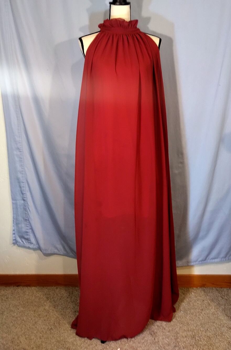 Burgandy Flowy High-Neck Shift Dress